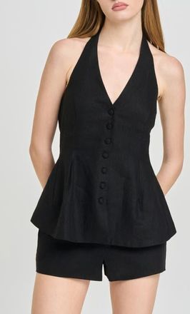 Wayf Paloma Button-Up Peplum Halter Top in Black at Nordstrom, Size X-Large