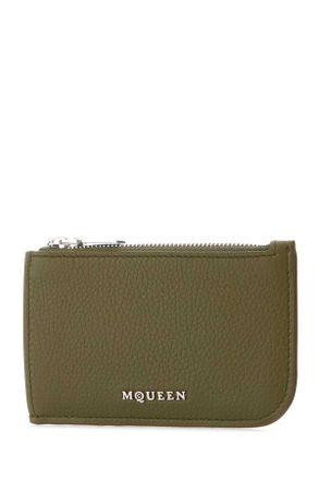 Alexander McQueen Mens Army Green Leather Card Holder Militarysilver Portafogli