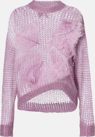 The Attico Feather-trimmed open-knit mohair-blend sweater