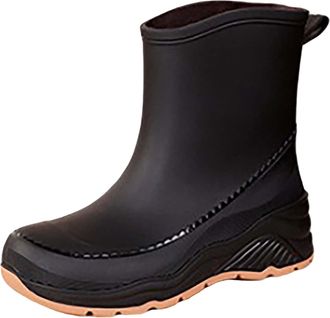 Generic Short Rain Boots for Womens Ankle Rainboot Garden Boot Ladies Rubber Outside Work with Comfort Car Boot Liner (Black, 5.5)
