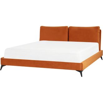 Beliani Bed Velvet MELLE 180 x 200 cm (EU Super King) Orange