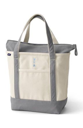 Lands End Zip Top Canvas Tote Bag in Natural/silver Graphite at Nordstrom, Size X-Large