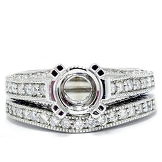 Pompeii3 1/2ct Vintage Heirloom Diamond Ring Set 14K White Gold