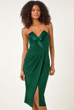 DUSK Bandeau Collar Stretch Midi Dress