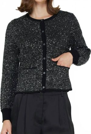 Current Air Shimmer Button Down Cardigan In Black