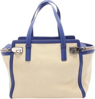 Ferragamo Pre-owned Handbags, female, Beige, Size: ONE SIZE Pre-owned Canvas Handbag