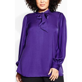 City Chic Chana Charmeuse Bow Blouse in Purple at Nordstrom, Size Xs