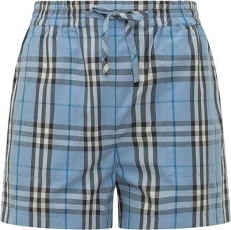 Burberry Checked Drawstring Shorts - Dames - Korte Broeken - Blauw - S - Katoen - Korte Broeken