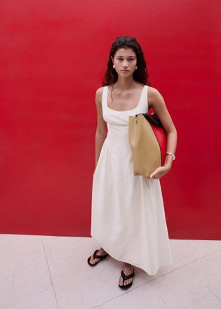 Mango Vestito midi svasato increspature grezzo - Donna - XS - MANGO