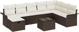 vidaXL Garden Sofa Set with Cushion 9 pcs Brown Poly rattan Vidaxl
