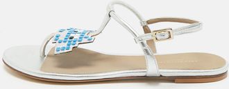 Anya Hindmarch Silver Leather Ankle Strap Flat Sandals