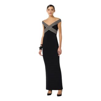 Elisabetta Franchi Gowns, female, Black, Size: 2XL Long Ribbed Knit Dress