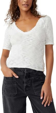 Free People Womens Free People We The Free Francis Top Ivory Scoop Neck Short Sleeve RED1236