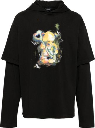 We11done teddy bear layered hoodie - men - Cotton - S - Black