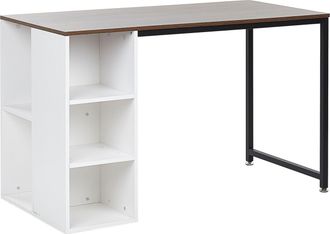 Beliani Beliani - Escritorio Para El Hogar Tablero De Madera Oscura Pata De Acero De Metal Negro Estantes Blancos Almacenamiento 120 X 60 Cm Dese