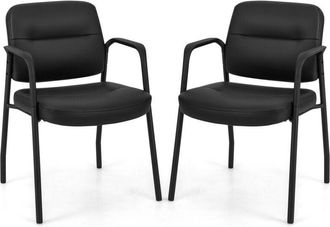 Costway Meeting Chair Set of 2 Upholstered PU Leather Conference Chairs Guest Chair