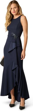 Adrianna Papell Womens Studio Beaded Crepe Halter Gown - Blue - Size 12 UK