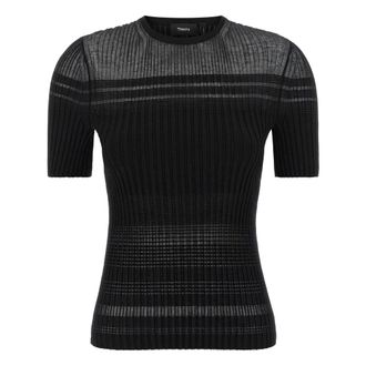 Theory Zwarte Sheer Streep Top - Dames - Tops - Zwart - Maat: M