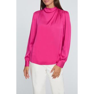 Elie Tahari The Tien Mock Neck Top in Haute Pink at Nordstrom Rack, Size X-Large