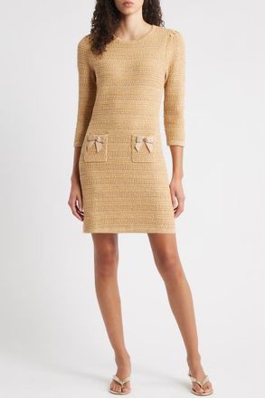 Lilly Pulitzer Rhysa Bow Accent Sweater Dress in Rattan Metallic Marl at Nordstrom, Size Xx-Small