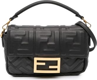 Fendi Borsa a tracolla mini in pelle goffrata con motivo Zucca 2010-2025 - Nero