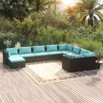 vidaXL 10 Pcs Garden Lounge Set Con Vime Pe Negro