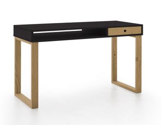 HOGAR 24 Escritorio de madera maciza natural, color negro y encerado