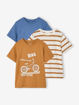 Vertbaudet 3er-Pack T-Shirts Jungen, Recycling-Baumwolle BASIC pekannuss