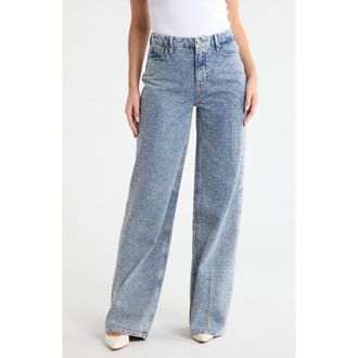Good American Crystal Embellished High Waist Wide Leg Jeans in Indigo1070 at Nordstrom Rack, Size 18