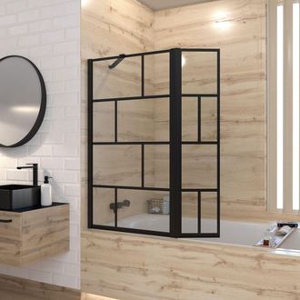 Aurlane Aurlane - Mampara De Ba&ntilde;era Con Panel Pivotante -perfil Negro -130x104cm -vidrio 5mm
