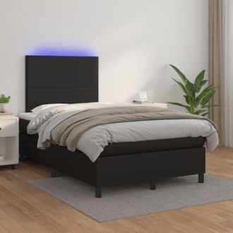 vidaXL Vidaxl - Cama Box Spring Colch&oacute;n Y Led Cuero Sint&eacute;tico Negro 120x200 Cm
