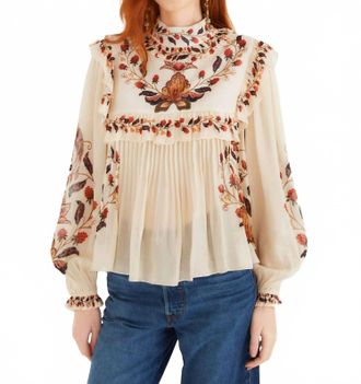 Farm Rio Berry Garden Long Sleeve Blouse In Cream