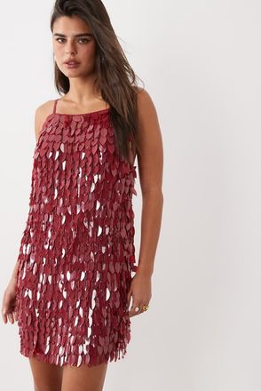 Asos mini vestito decorato con perline in rosso scuro