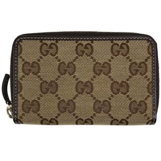 Gucci Beige Brown Canvas Leather Coin Purse/Coin Case (Pre-Owned)