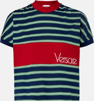 Versace Logo embroidered striped cotton T-Shirt