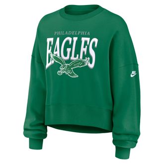 Nike Philadelphia Eagles Rewind Phoenix Nike Womens NFL Oversized Pullover Crew in Green | 01D730RQ86-NYG