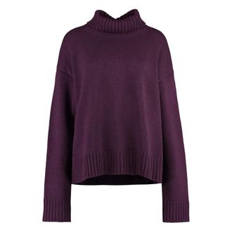 Jil Sander Turtlenecks, female, Purple, Size: S Ribbed Cashmere Turtleneck