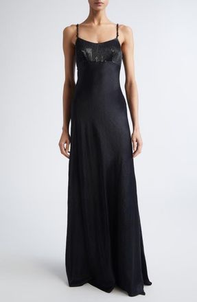 Jason Wu Washed Twill & Sequin Gown in Black at Nordstrom, Size 10