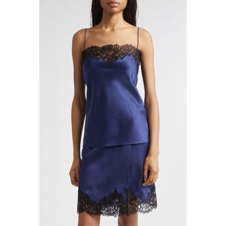 Stella McCartney Iconic Lace Trim Satin Camisole in Navy at Nordstrom, Size 12 Us