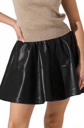 Astr Chelsey Flared Faux Leather Skirt In Black