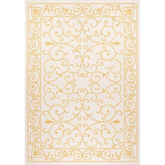 Jonathan Y Designs Charleston Vintage Filigree Textured Weave Indoor/Outdoor Area Rug in Cream/yellow at Nordstrom, Size 2Ft 0In X 8Ft 0In