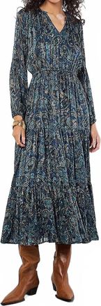 Apricot Painterly Metallic Paisley Midaxi Dress In Navy