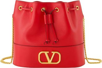 Valentino Garavani Mini Bucket Bag van Nappa met VLogo Signature Ketting - Dames - Schoudertassen - Rood - ONE Size - Leer - Tassen