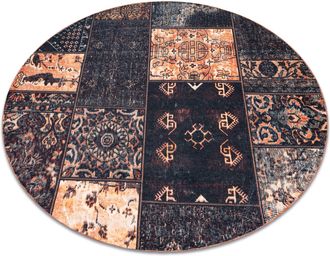 RugsX Antika Alfombra Ancient Chocolate Circulo, Patchwork Moderno, Griego Lavable - Negro / Terracota Black Circulo 160 Cm