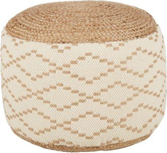 Maisons du monde Puf trenzado con estampado geom&eacute;trico en beige y marr&oacute;n
