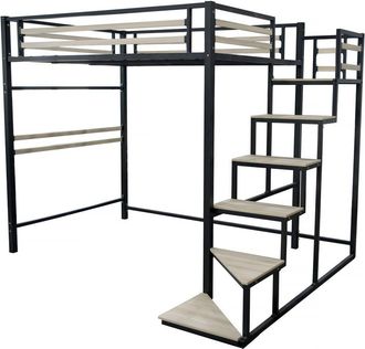 Habitat et Jardin Habitat Et Jardin - Letto A Soppalco In Metallo Con Scale lena - 140 X 200 Cm - Nero