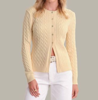 525 america Julianna Cable Knit Crewneck Cardigan In Butter Yellow