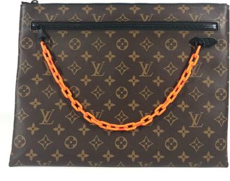 Louis Vuitton Brown Orange Monogram Canvas Clutch Bag Pochette Pouch (Pre-Owned)