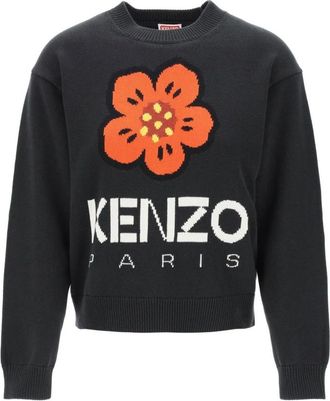 Kenzo Cozy Knit Sweater Pullover - Dames - Ronde hals truien - Zwart - S - Katoen - Truien & Vesten