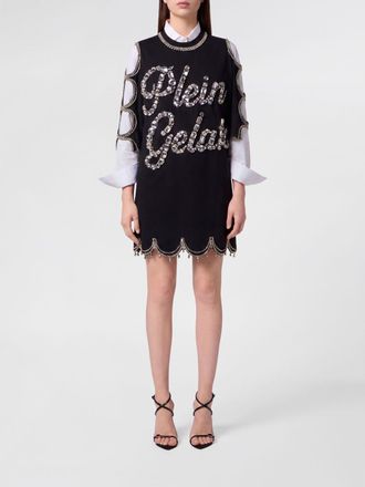 Philipp Plein Cut-Out Cotton Sheath Mini Dress with Rhinestones
